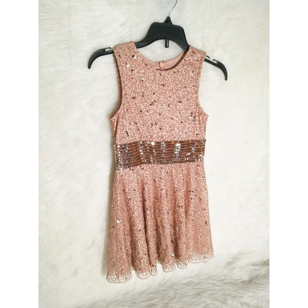 2019 Ashley Lauren rose gold dress Blush Pink Sequin Fit & Flare Party Dress 6